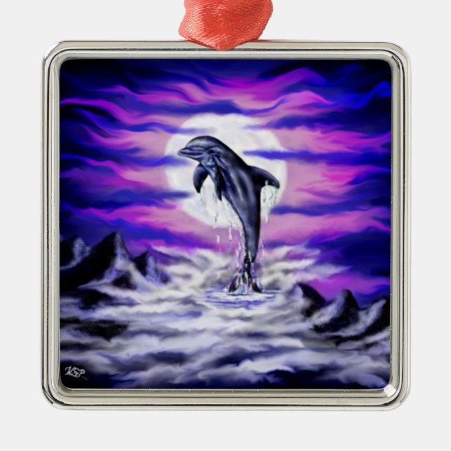 Moonlight Dolphin Metal Ornament (Front)