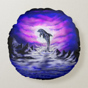 Moonlight Dolphin Round Pillow