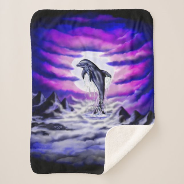 Moonlight Dolphin Sherpa Blanket (Front)