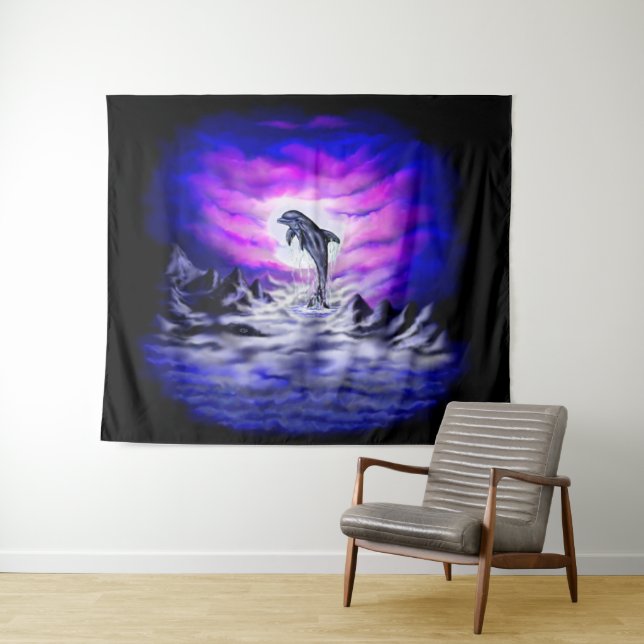 Moonlight Dolphin Tapestry (In Situ (Horizontal))