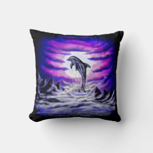 Moonlight Dolphin Throw Pillow