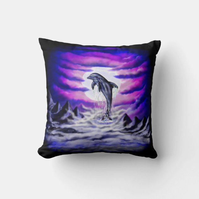 Moonlight Dolphin Throw Pillow (Front)