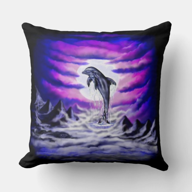 Moonlight Dolphin Throw Pillow (Front)