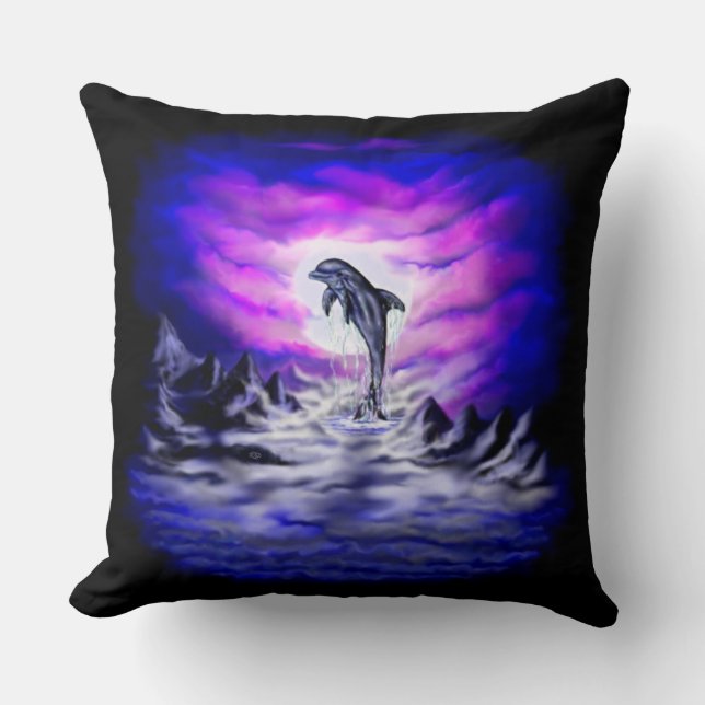 Moonlight Dolphin Throw Pillow (Front)