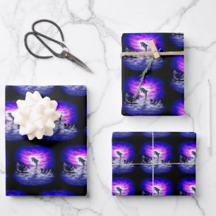 Moonlight Dolphin Wrapping Paper Sheet