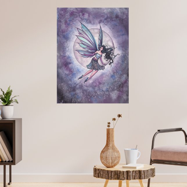 Moonlight Flight Fairy and Moon Fantasy Art Poster (Living Room 3)