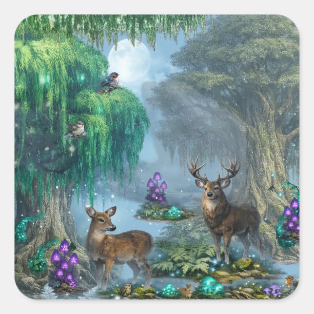 Moonlight Forest Bioluminesence Square Sticker (Front)