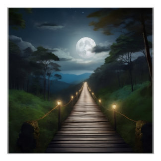 Moonlight Forest Path  Poster