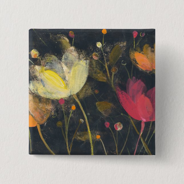 Moonlight Garden on Black 2 Inch Square Button (Front)