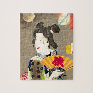 Moonlight Geisha Japanese Woodblock Ukiyo-e Jigsaw Puzzle