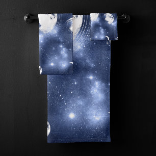 Moonlight Glow   Moon Phases in Sky Clouds Bath Towel Set