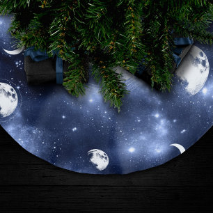 Moonlight Glow Moon Phases in Sky Clouds Brushed Polyester Tree Skirt