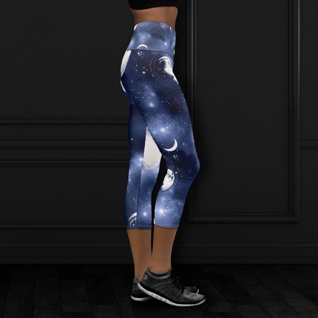 Moonlight Glow | Moon Phases in Sky Clouds Capri Leggings (Creator Uploaded)