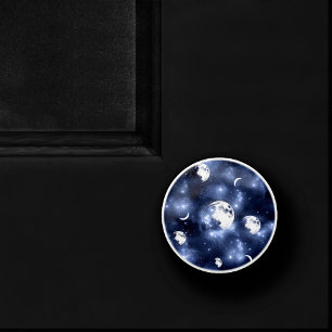 Moonlight Glow Moon Phases in Sky Clouds Ceramic Knob
