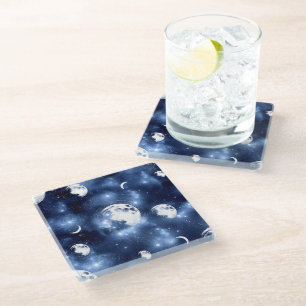 Moonlight Glow Moon Phases in Sky Clouds Glass Coaster