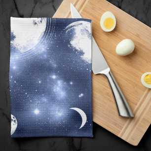 Moonlight Glow   Moon Phases in Sky Clouds Kitchen Towel