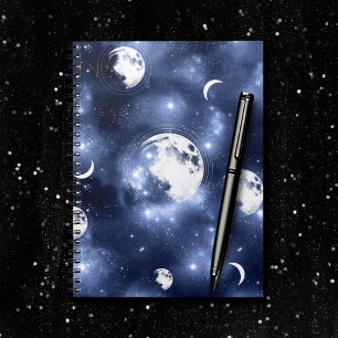Moonlight Glow   Moon Phases in Sky Clouds Notebook