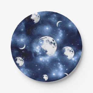Moonlight Glow   Moon Phases in Sky Clouds Paper Plate