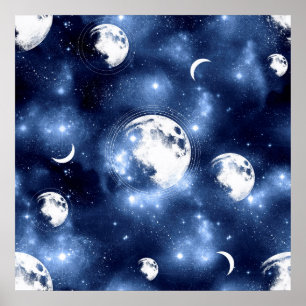 Moonlight Glow   Moon Phases in Sky Clouds Poster
