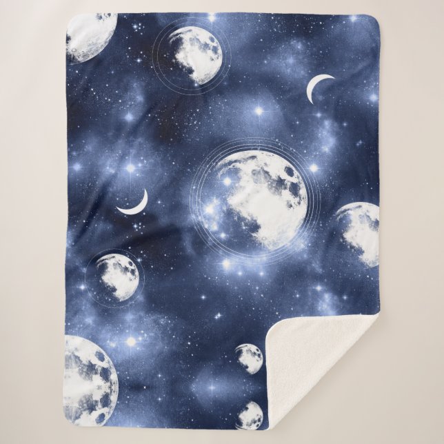 Moonlight Glow | Moon Phases in Sky Clouds Sherpa Blanket (Front)