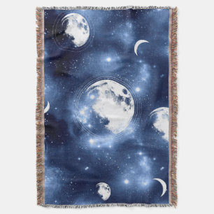 Moonlight Glow   Moon Phases in Sky Clouds Throw Blanket