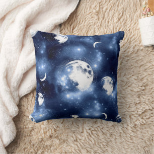 Moonlight Glow Moon Phases in Sky Clouds Throw Pillow