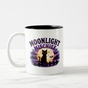 🐈‍⬛ Moonlight Halloween Black Cat Saying 🌕 Two-Tone Coffee Mug