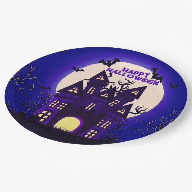 Moonlight Haunted Mansion Paper Plate (Angled)