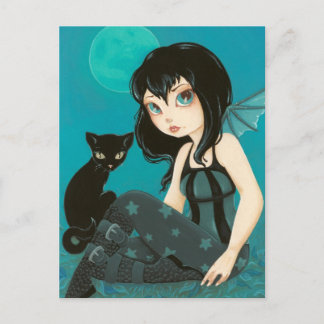 Moonlight Hijinks- Fairy Black cat postcard