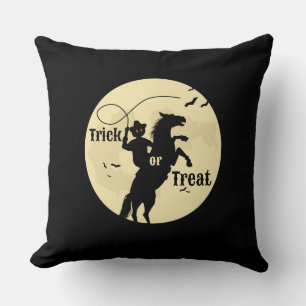 moonlight horseman trick or treat black throw pillow