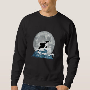 Moonlight Killer Whale Ocean Animal Waves Full Moo Sweatshirt