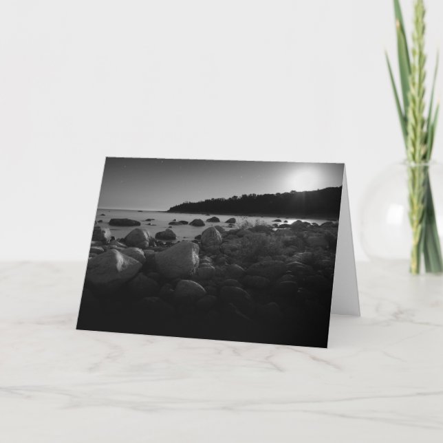 Moonlight Lake Black and White Photo Note Card (Front)