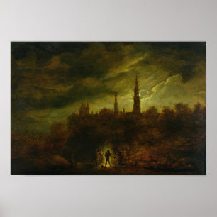 Moonlight Landscape Poster