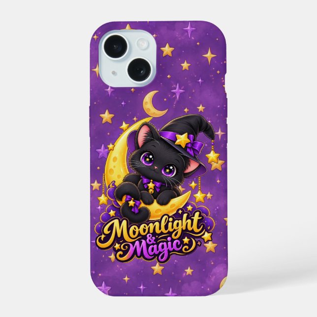 Moonlight Magic Black Cat Witch Phone Case (Back)