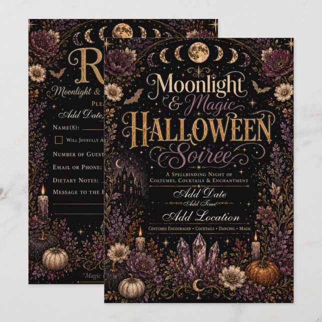 Moonlight & Magic Halloween Soirée Invitation (Front/Back)