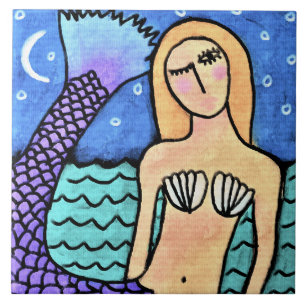 Moonlight Mermaid Abstract Digital Painting Tile