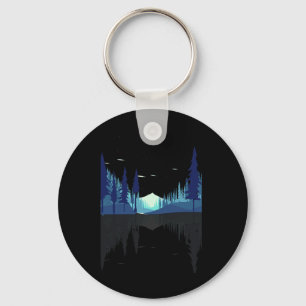 Moonlight Mountains Nature Trees Wildlife Forest H Keychain