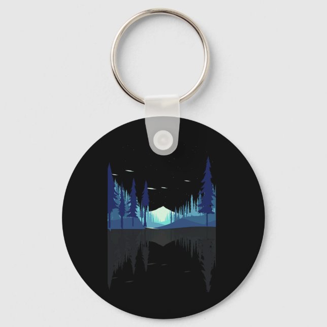 Moonlight Mountains Nature Trees Wildlife Forest H Keychain (Front)