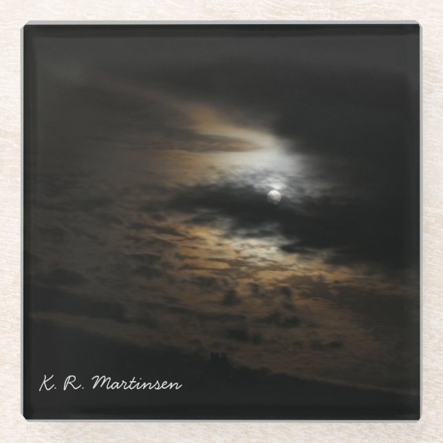 Moonlight on Clouds Night Sky Photo Personalized Glass Coaster (Front)