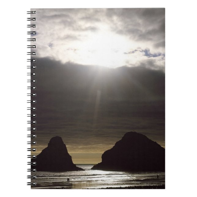 Moonlight Over Ocean Rocks Oregon Notebook (Front)