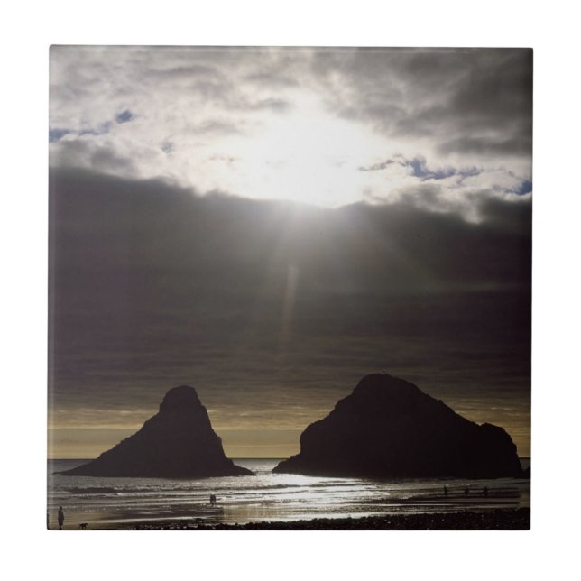 Moonlight Over Ocean Rocks Oregon Tile (Front)