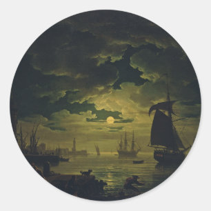 Moonlight Over Palermo High-Fidelity Fine Art  Classic Round Sticker