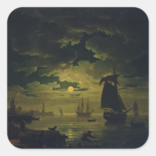 Moonlight Over Palermo High-Fidelity Fine Art Square Sticker