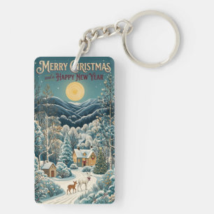 Moonlight Over Winter Valley Keychain