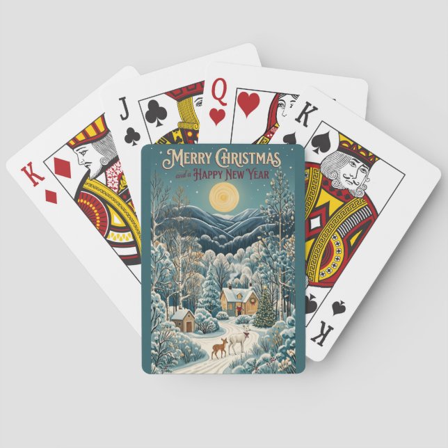 Moonlight Over Winter Valley Playing Cards (Back)