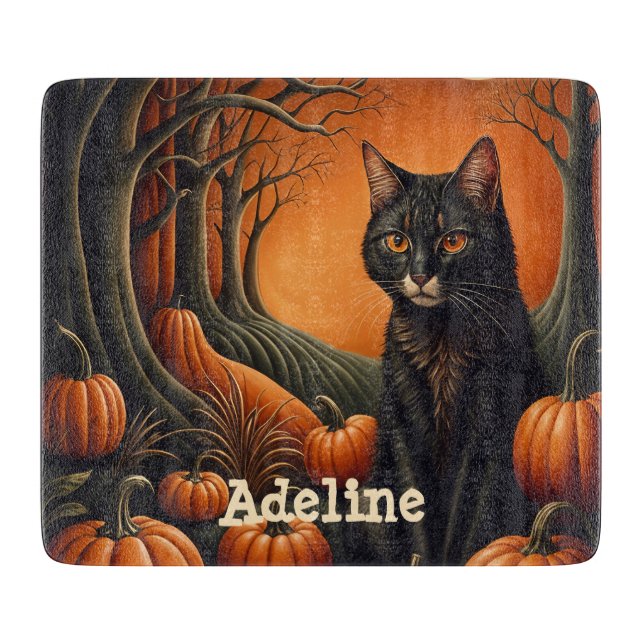 Moonlight Pumpkin Patch Personalized Halloween Cutting Board (Front)