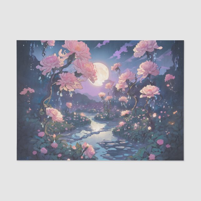 Moonlight Rain Garden Decoupage Tissue Paper (Front)