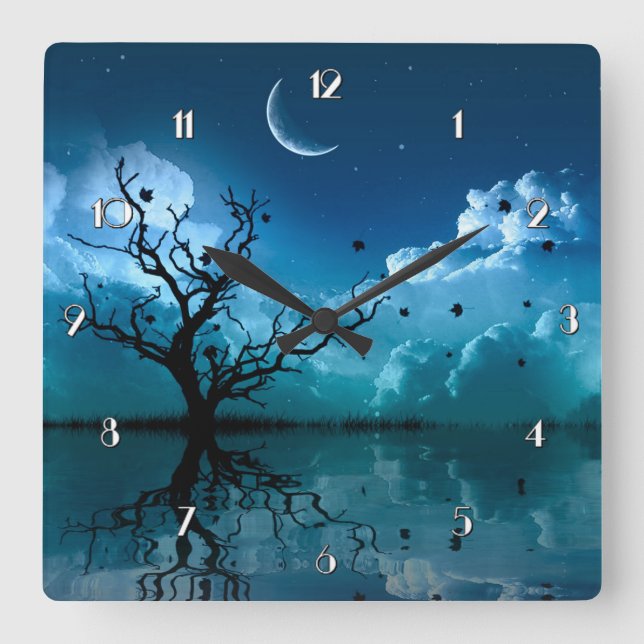 Moonlight Reflections Scenic Night Sky Clock (Front)
