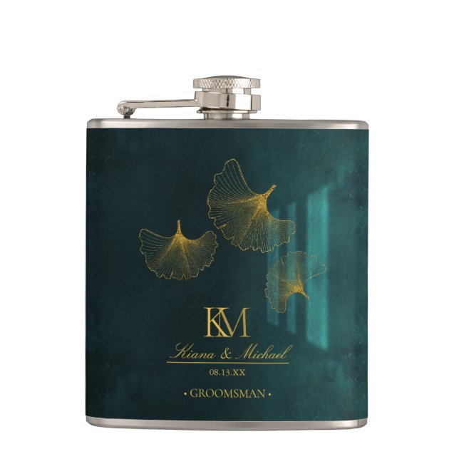 Moonlight Romance Groomsman Emerald Green ID881 Hip Flask (Front)