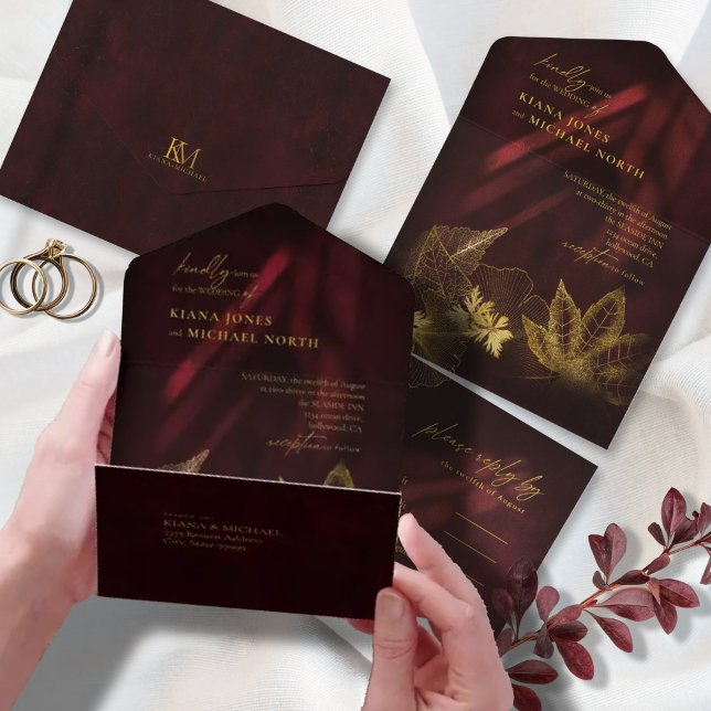 Moonlight Romance Wedding Burgundy ID881 All In One Invitation (Creator Uploaded)